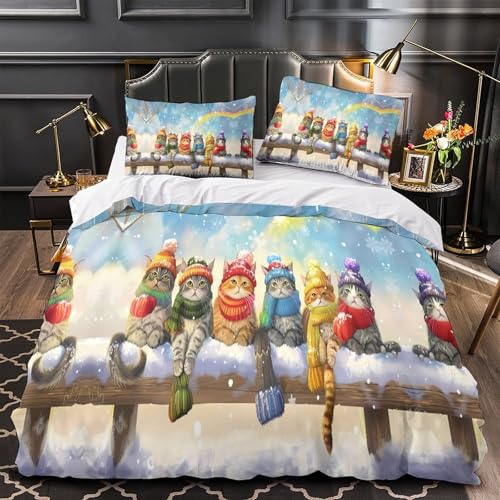 Housse de couette chat 3D hypoallergique et douce avec fermeture éclair solide