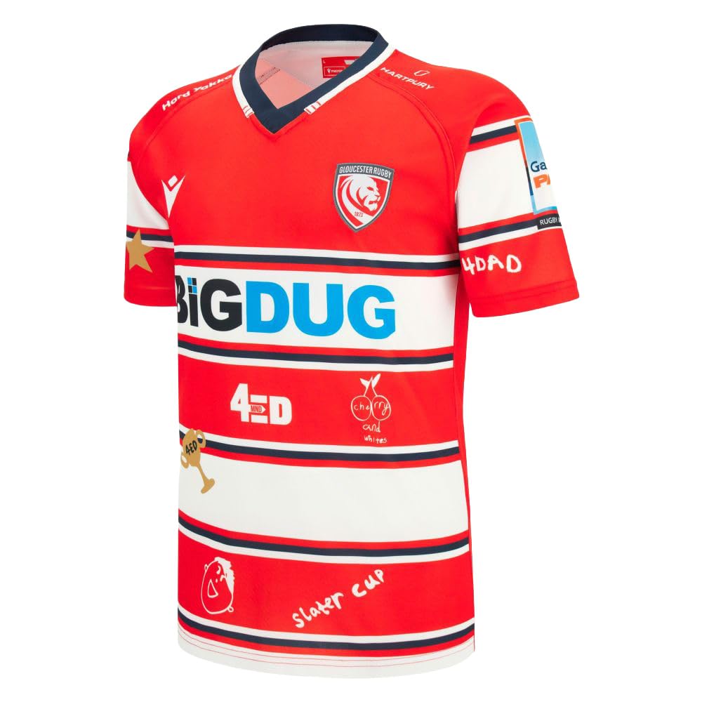 Macron Gloucester Rugby Home 4ED Rugby Shirt (UK, Alpha, XXL, Regular, Regular) Red