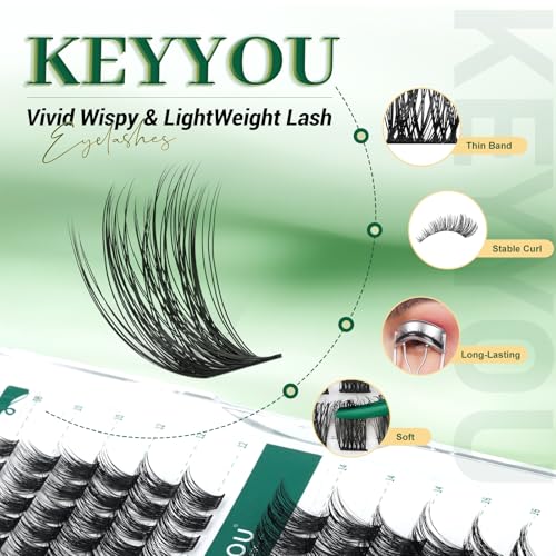 Image of Lash Clusters 96pcs Individual Lashes D Curl 10mm Cluster Lashes KEYYOU Volume Wispy Lash Extension Soft&Comfortable Easy DIY at Home(Y11 D-10mm)