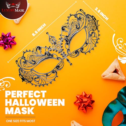 Image of Masquerade Mask for Women with Rhinestones - Elegant Metal Half Face Mask for Masquerade Parties, Mardi Gras, & Themed Events