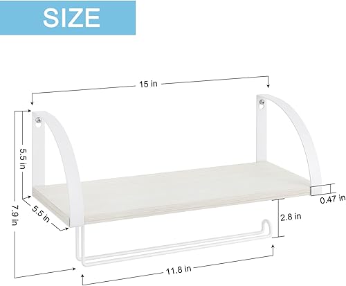 Miniatura 2 de BTY Soporte para toallas de papel con estante para toallas de papel de granja, soporte de pared para especias, estante de almacenamiento de madera