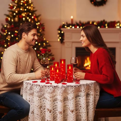 Image of Raycare Flameless Candle with Remote Timer - 5 Flickering Acrylic Battery Operated LED Pillar Candles with Embedded Star String for Halloween, Home Decor, and as a Gift(Red)