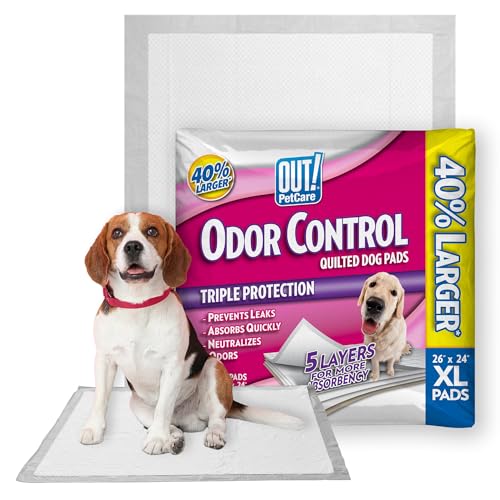 OUT! PetCare XL Training Pads, Leak-Proof Disposable Pee Pads for Dogs, Potty Training with Odor Control, Extra Absorbent, Housebreaking, Dog Crate & Travel, Puppy Essentials 26