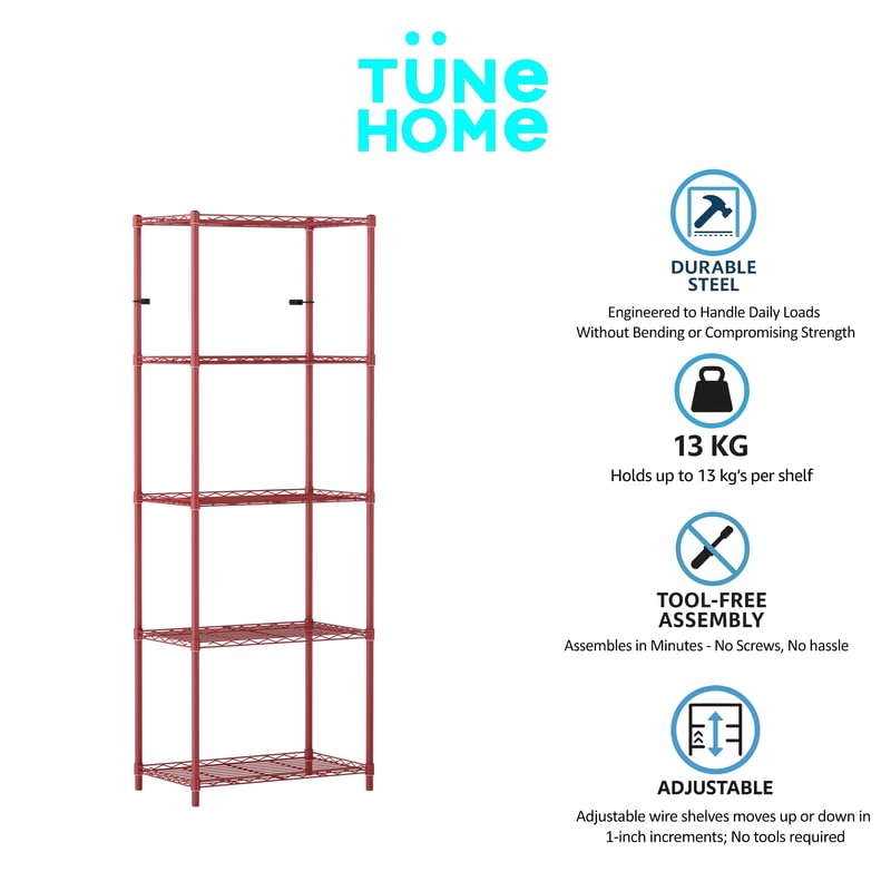 Image of 5-Shelves Heavy Duty Steel Storage Rack | Multipurpose Shelving Unit for Kitchen, Home & Utility