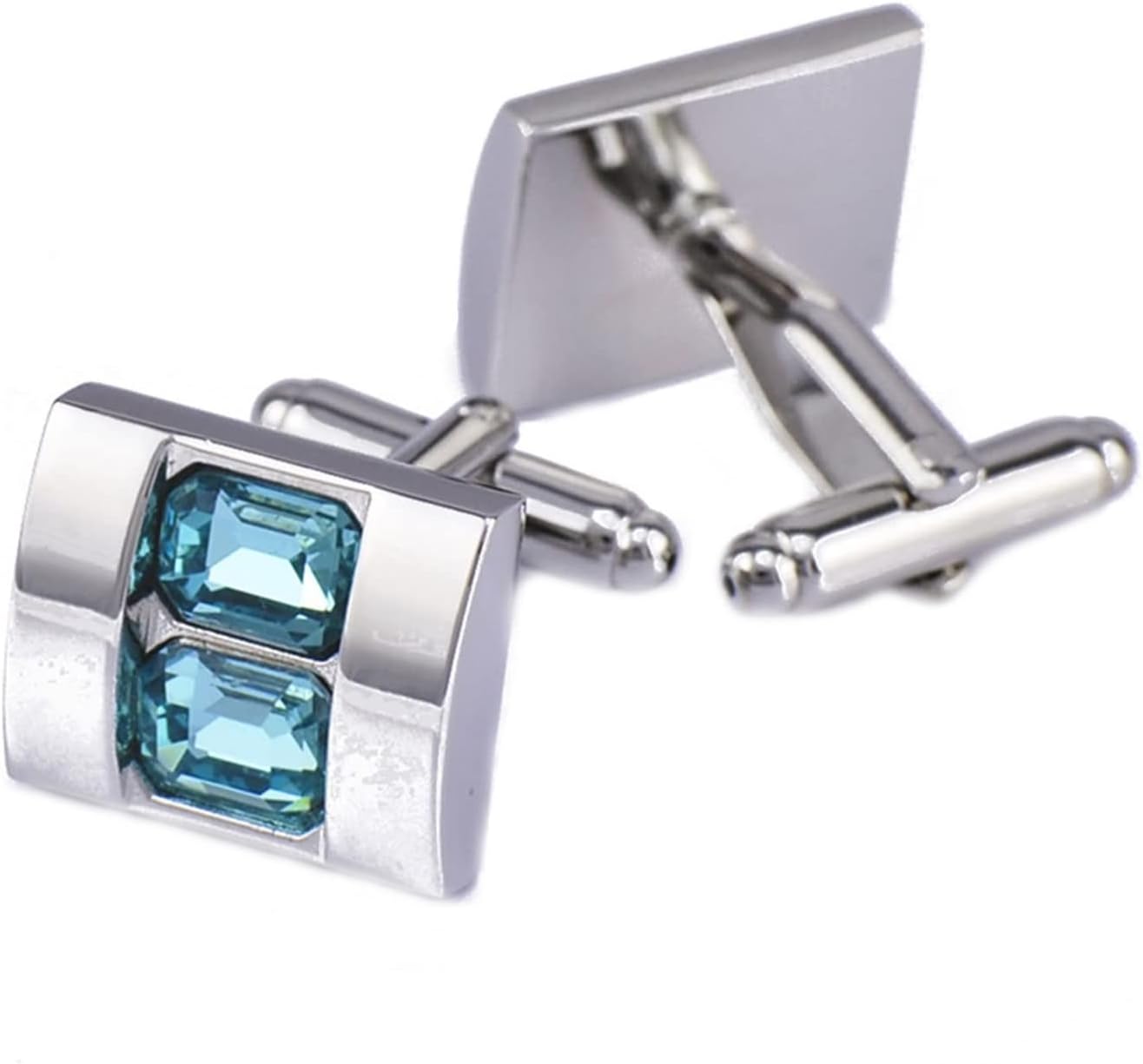 Daesar Copper Cuff Links Cufflink Studs Square Cubic Zirconia Light Blue Cuff Links Wedding Light Blue Silver
