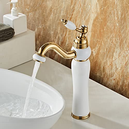 Robinet mitigeur de lavabo rétro antique blanc et or rose pour vasque - 6