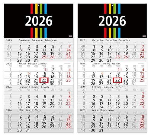 GEIGER-OFFICE 4-Monatskalender 2026 Wandkalender 2 Stück Wandkalender mit Datumsschieber 4, 30 x 56 cm,
