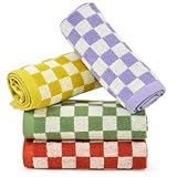 Jacquotha Wash Cloths Checkered 4 Pack 4 Colors - Cotton Washcloths for Face Body, 13 x 13 Inches Daily Cleansing Kitchen Towels