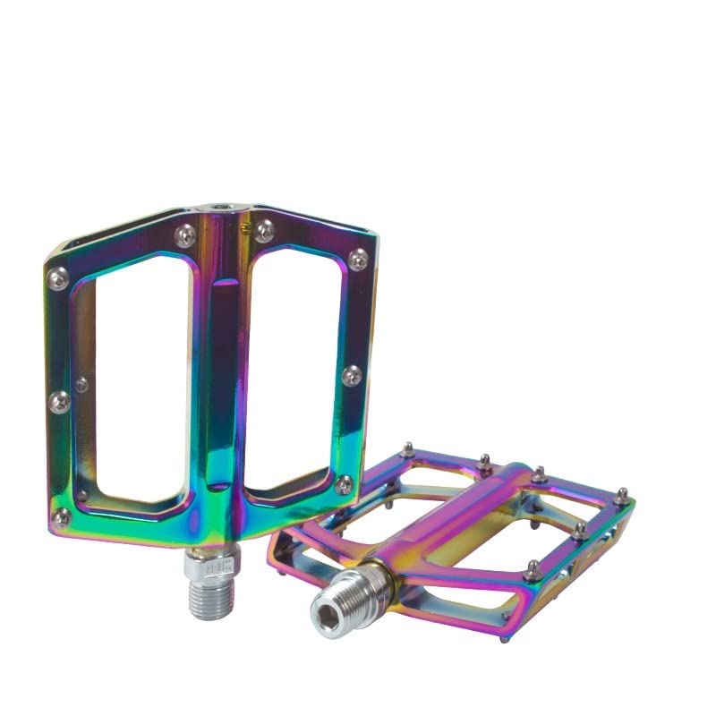 Pedale Fahrrad Fahrradpedal MTB Gute ultraleichte Legierungslager im Griff Flacher Pedal und Abfahrt Anti-Rutsch-Regenbogen-Plattform-Straßenbike-Pedale Fahrradpedale (Color : 1)