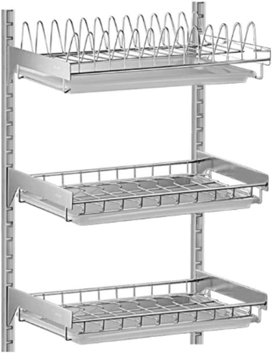 TIANQIHAO Wall Mounted Dish Drying Rack, Stainless Steel Storage Basket With Drainboard, Nizer Shelf For Bowls, Plates And Fruit,3 Tiers