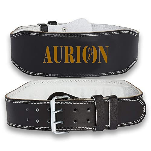 Image of Aurion by 10CLUB Weight Lifting Gym Belt-Medium | Leather Gym Belt for Workout with Padded Back Support | Dead Lift Belt - Black- Gold
