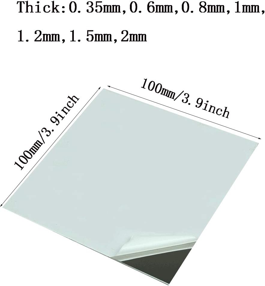 304 Stainless Steel Sheet,Mirror Surface Polishing Finish, Metal raw Materials-100mmx100mmx Thick:1.2mm 3pcs