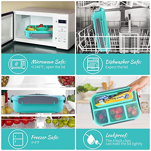 Zezzxu Bento Lunch Box For Kids And Adults, 1300 Ml 4-Compartment Bento Box Set, Leak-Proof Plastic Lunch Containers Kit With Accessories, Microwave & Dishwasher & Freezer Safe (Green) #TOP3