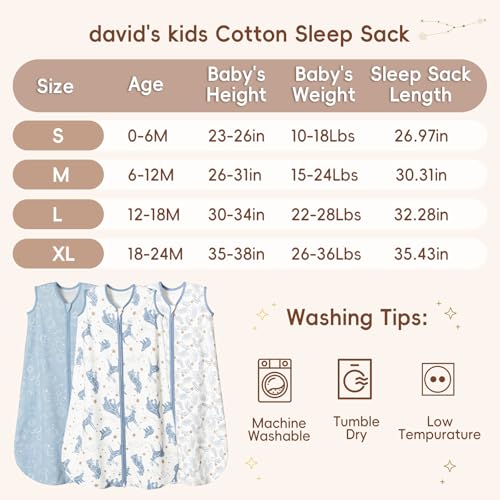 Image of david's kids 3 Pack 100% Organic Cotton Baby Sleep Sack 18-24 Months, Ultra Soft Baby Wearable Blankets with 2-Way Zipper, Comfy Toddler Sleep Sack for Boys Girls Neutral, X-Large Size, Star