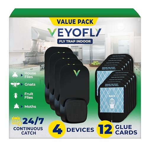 Image of VEYOFLY Fly Trap Indoor, Fruit Fly Traps for Indoors, (4 Device + 12 Refills) Gnat Traps for House Indoor, Fly Catcher Indoor, Plug in Light Flying Insect Trap, Bug Light Killer, Fly Trap