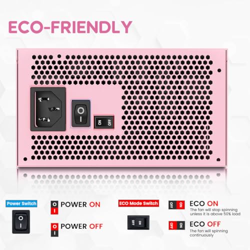 Image of Vetroo 850W Power Supply Dual PCIe 5.1 ATX 3.1 Ready, 80 Plus Gold Full Modular, Quiet Operation with 120mm FDB Fan, 10-Year Warranty -Pink