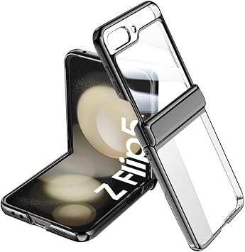 OURJOY Galaxy Z Flip 5 Case, Clear Hinge Protection Samsung Galaxy Z Flip 5 / SC-54D / SCG23 Electroplated Bumper Cover Integrated Glass Film Genuine Shockproof with Strap Hole Fall Protection Stylish |   9H               z 5 /docomo SC-54D /au SCG23