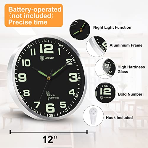 Geevon Atomic Analog Wall Clock, 12" Night Light Wall Clocks Battery Operated For Living Room/Kitchen/Bedroom,Large Glowing Digital Easy To Read Both Day And Night #TOP3