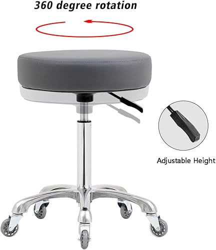 Miniatura 7 de Taburete rodante con ruedas, taburete resistente de 400 libras para tienda de guitarra, laboratorio, tatuaje, banco de trabajo médico, silla