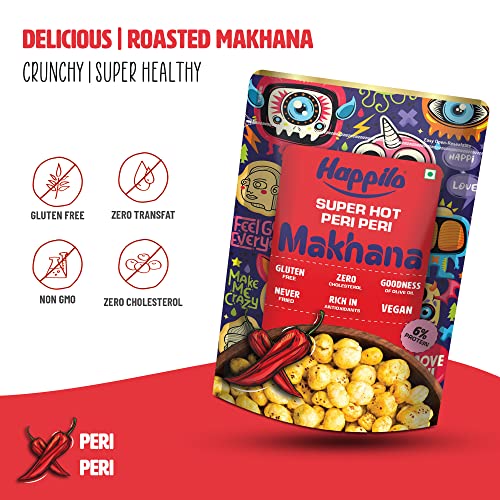 Image of Happilo Premium Super Snack Makhana Peri Peri 55g (Pack of 9) | Roasted Foxnuts, Phool Makhana | Healthy Snacks | Low Calorie, Vegan & Spicy