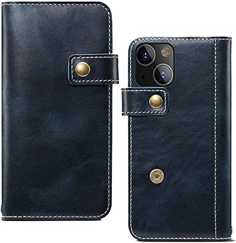 Étui portefeuille iPhone 14 Plus cuir bleu pour visionnage mains libres