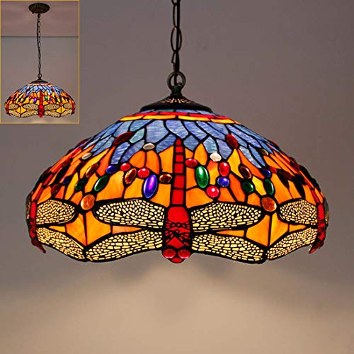 Lustre Tiffany en verre teinté fait main pour salon rétro