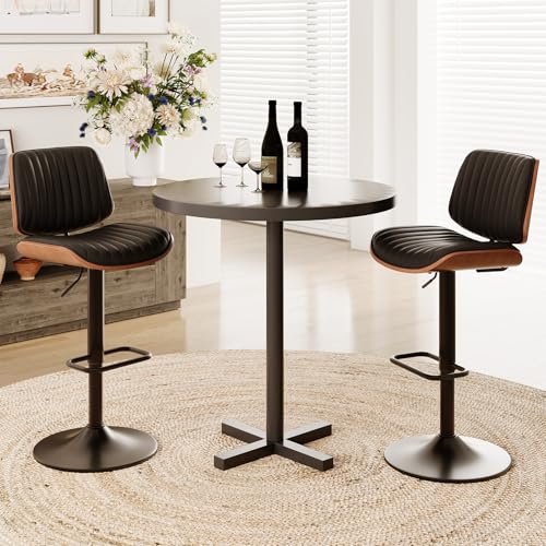Image of MALOL Bar Stools Set of 2, Adjustable Counter Height Bar Chairs 26 inch-34.5 inch with Swivel & Footrest, Modern Faux Leather Barstools for Kitchen Island, Dining Room,Pub,Black