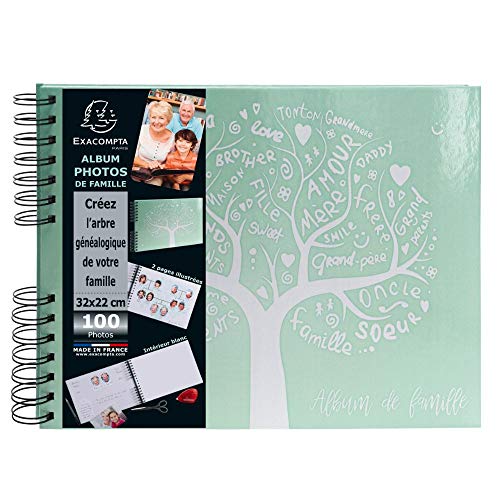Exacompta Famille 16084E-Álbum Familiar Encuadernado en Espiral, 50 8 páginas, ilustrado, Interior Blanco, 32 x 22 cm, Cartón, Verde