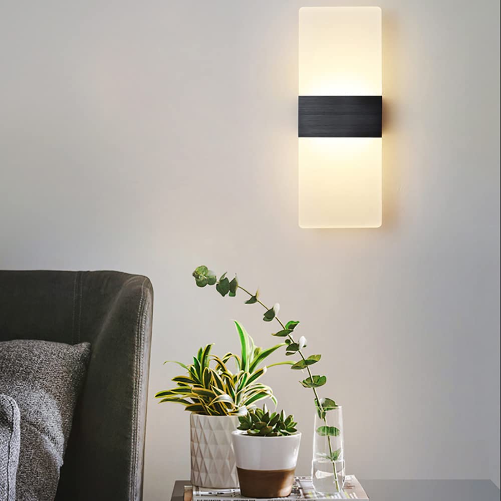 Akrylowy kinkiet ścienny LED, 12 W, ciepła biel, 3000 K, nowoczesne lampy ścienne do sypialni, korytarza, schodów, salonu