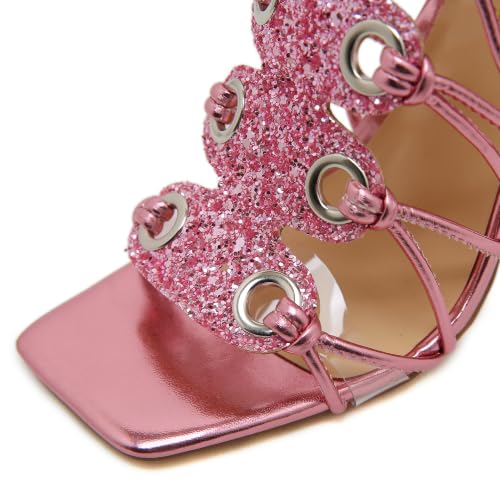 Image of STUPMARY Women Peep Toe Sandals Cut-outs Cross-tied Lace Up High Heeled Gladiator Sandals Zipper Over The Knee Bootie Summer