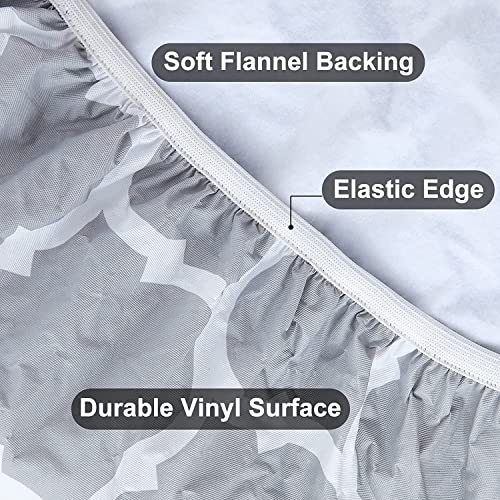 Miniatura 7 de Dremisland Mantel De Vinilo Elástico Redondo Con Respaldo De Franela, Impermeable, Lavable Marroquí Interiores Y Exteriores Campamentos De Picnic 30 X 72 Pulgadas, Ajuste Ajustado, Gris