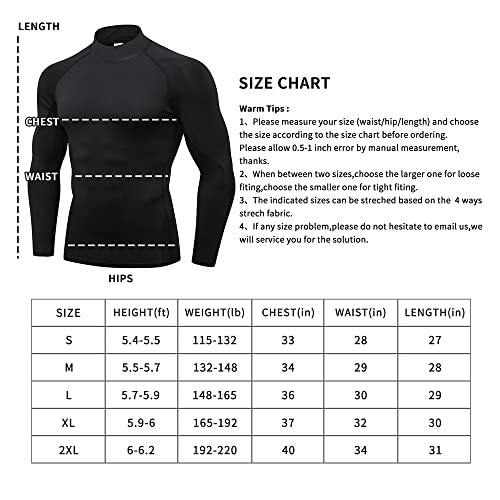Eargfm Men's Compression Shirt Athletic Long Sleeve Running Gym Turtleneck Quick Dry Active Elastic Baselayer, 1 Pack Turtleneck Shirts #Black, Small #TOP5