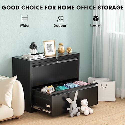 Pataku Lateral File Cabinets With Lock Metal Filing Cabinet 2 Drawer File Cabinet For Home Office Locking Drawer Storage Deep File Cabinet For Hanging Files Letter/Legal/F4/A4 Size (Black-2 Drawer) #TOP6