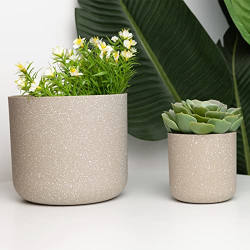 Mayzbo Plastic Planter Pots， 6.7/6/5/4.3/3.7 Inch Modern Decorative Flower Pot With Drainage Hole, Nursery Planting Pot For All Houseplantsand Outdoor, Snake Plant, African Violet, Succulent (Khaki) #TOP4