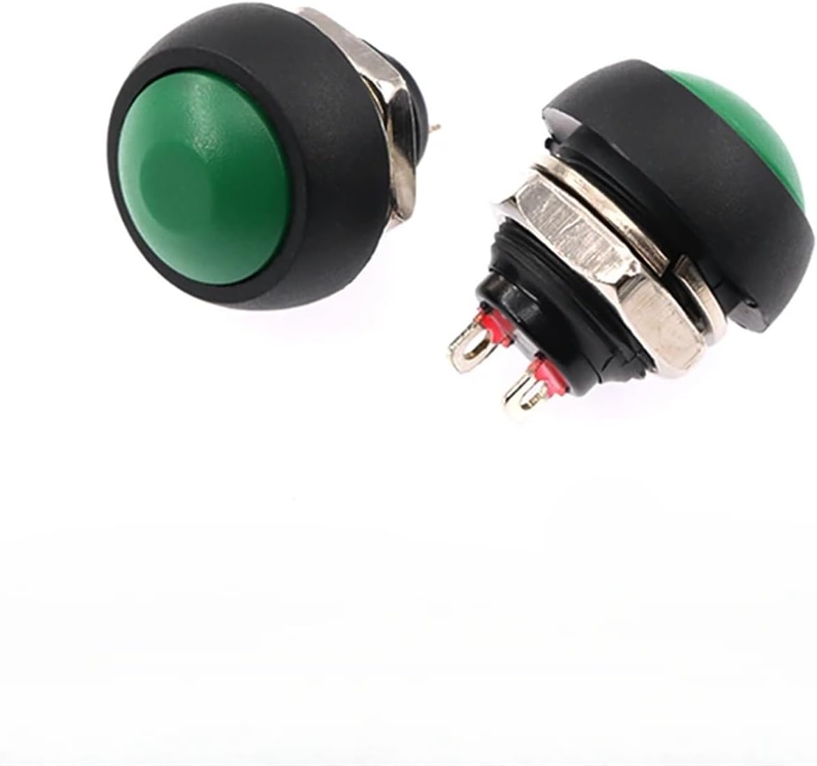 100PCS DIY 12mm Momentary Waterproof Push Button Switch Horn Blue White Green Red Yellow Black 1A 250V Self-Reset FXPCGZISH(Reset Green)