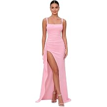 Women's Elegant Square Neck Ruched Long Dress Sexy Ruffle High Evening Dress