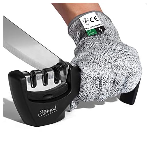 Knife Sharpener 3-Slot Quality Kitchen Knife Accessories to Repair, Grind, Polish Blade,Professional Knife Sharpening Tool for Kitchen Knives ,Easy Manual Sharpener with Cut-Resistant Glove