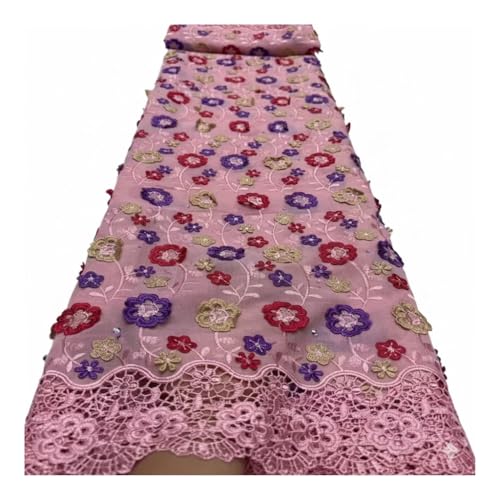 Tissu en dentelle de coton robuste anti-déchirure à broderie fleurs 3D pour robe sur mesure