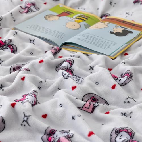 Image of Berkshire Peanuts VelvetLoft Cute Character Snoopy Plush Throw Blanket,Over the Moon for You Light Grey,Throw 55 in x 70 in (Official Peanuts Product)