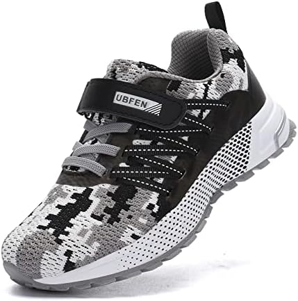 KUBUA Kids Sneakers for Boys Girls Running Tennis Shoes Lightweight Breathable Sport Athletic Camouflage Grey