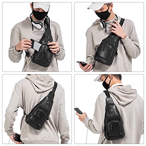 Daerzy Bolsa masculina de couro genuíno tipo estilingue casual bolsa de ombro com tórax crossbody pa