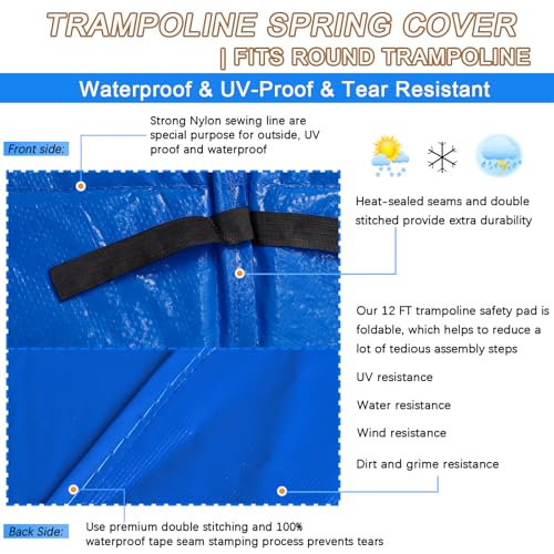 14FT Trampoline Replacement Pad, 0.6\" EPE Foam Trampoline Safety Pad Spring Cover, Tear-Resistant Waterproof Trampoline Cover, No Holes for Pole Blue - Thumbnail 3