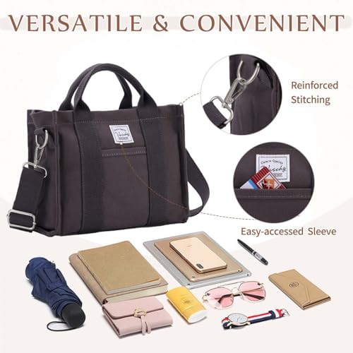 Image of VASCHY Canvas Tote bag, Casual Reusable Work Totes for Women Teachers with Zippers Pockets Crossbody Shoulder Bag Purse