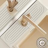 18'' Wider New Upgrade Faucet Mat for Kitchen Sink with U-Shape Hole, Super Fast Drying Diatomite Stone Mat, Sink Splash Guard Draining Mat around Faucet for Island Countertops, Perfect Gift, Ash Grey