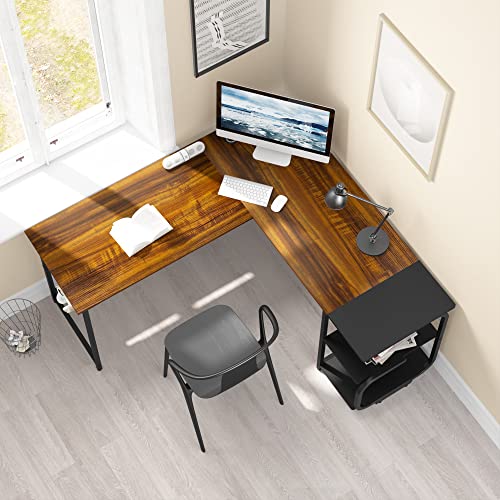 Merronix L Shaped Office Desk, Modern Reversible L Gaming Desk For Home Office, Spacious Desktop Corner Computer Desk, Teak #TOP3