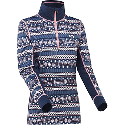 Kari Traa Lune Half Zip Women's Baselayer Top- Polyester Blend Fitted Long Sleeve Knit Thermal Shirt, Marin, Small #TOP2