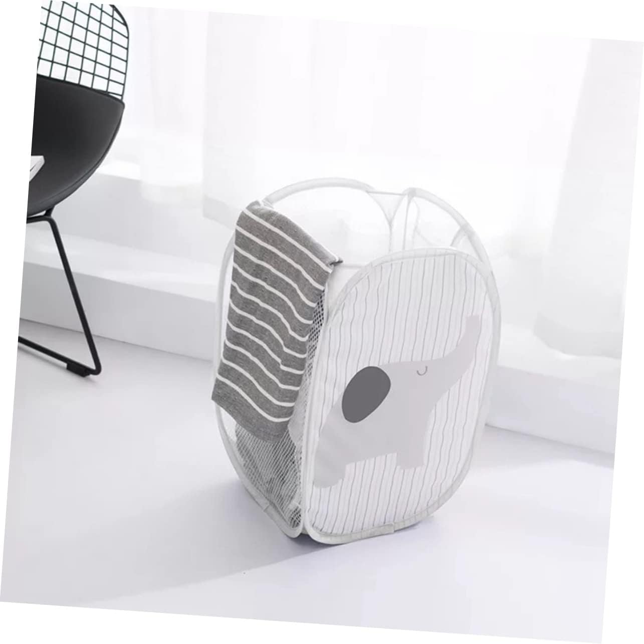Ciieeo Foldable Mesh Laundry Hamper Lid Collapsible Laundry Basket for College Dorm Camping Grey