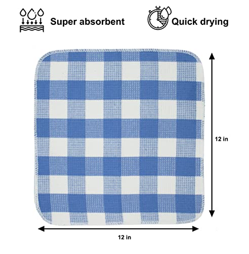Purpleessences Waffle Weave Kitchen Dish Cloths 100% Cotton, Ultra Soft Absorbent Quick Drying Dish Towels, 12X12 Inches, 8-Pack - (12" X 12", Light Blue) #TOP2