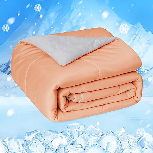 Homfine Cooling Comforter Japanese Double-Sided Arc-Chill Cold Tech Fabric Cooling Blanket For Night Sweats Hot Sleepers, Q-Max 0.45 Breathable Silk Smooth Lightweight Orange Summer Comforter Throw #TOP28