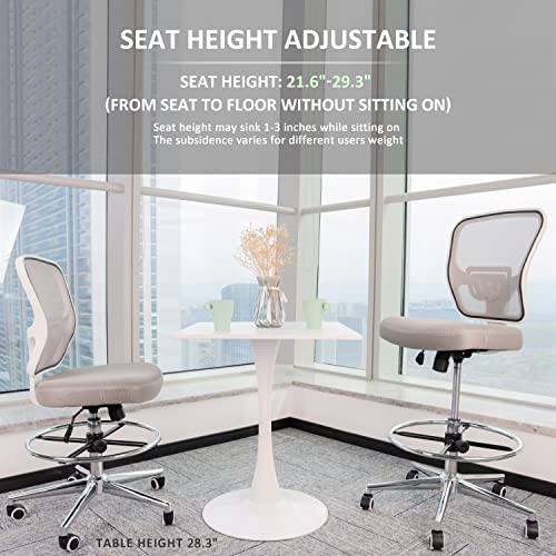 Drafting Chair, Tall Office Chair For Standing Desk, Drafting Stool With Lumbar Support, Adjustable Height And Foot Ring, Grey #TOP6